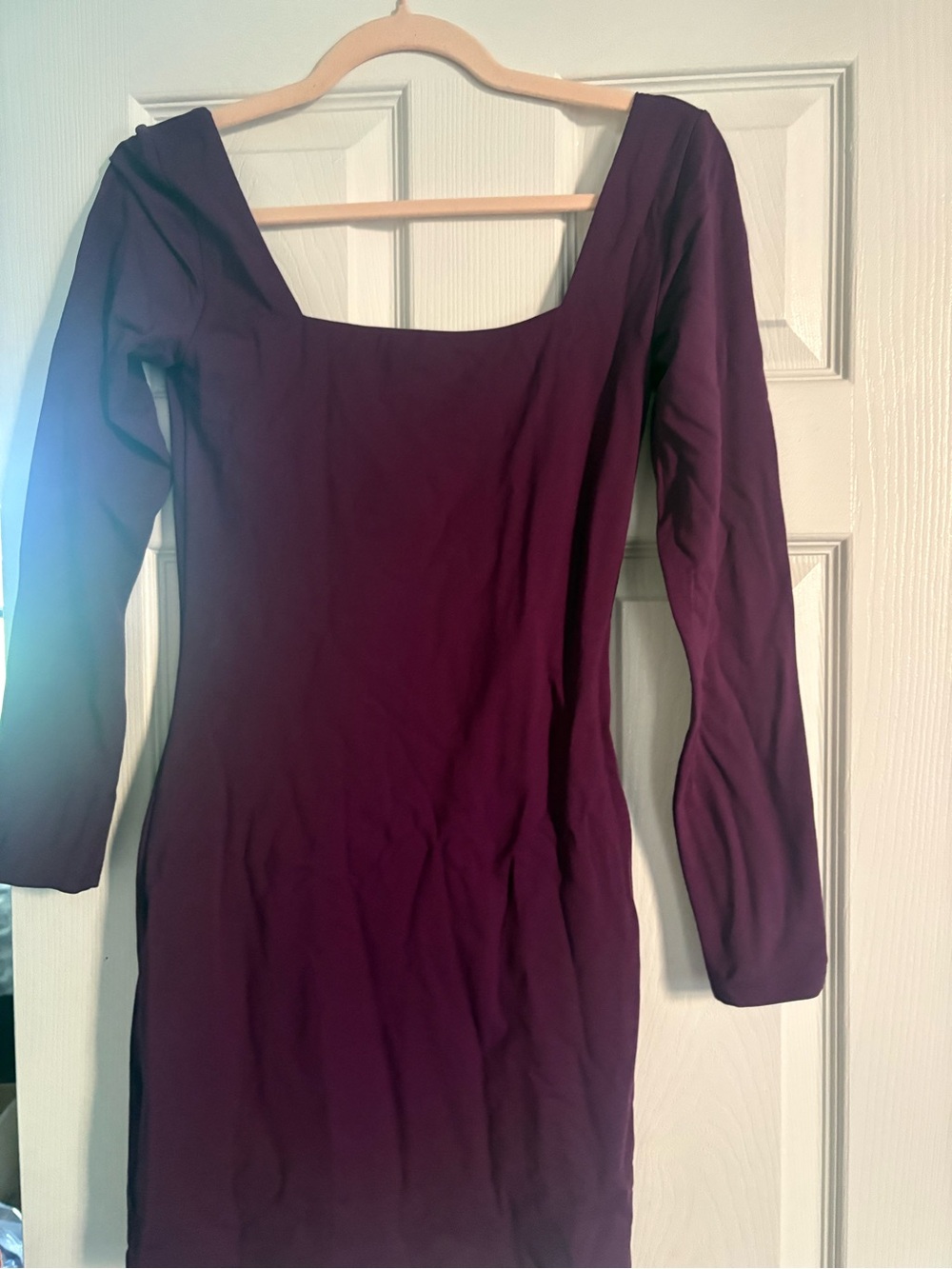 Babaton Plum Long Sleeve Square Neck Bodycon Dress